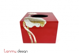 Square lacquer tissue box painted with lotus   14*H10cm 